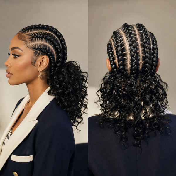 BeQueen Lemonade Glueless Feed-In Braids Kinky Curly Ponytail Wig with Baby Hair