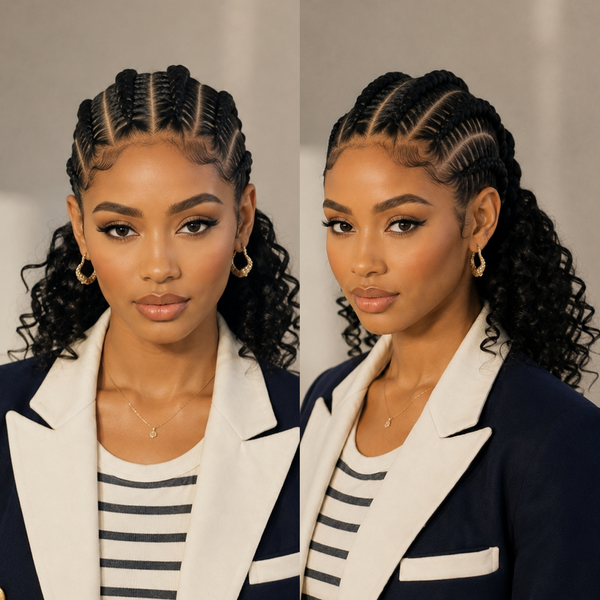 BeQueen Lemonade Glueless Feed-In Braids Kinky Curly Ponytail Wig with Baby Hair