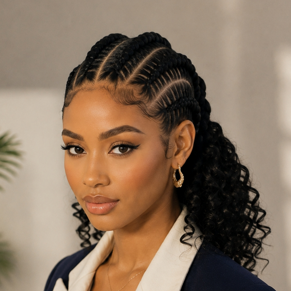 BeQueen Lemonade Glueless Feed-In Braids Kinky Curly Ponytail Wig with Baby Hair