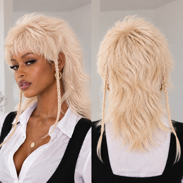 BeQueen No Lace #60 Blonde 12 inch Mullet Wig with Bang 100% Human Hair