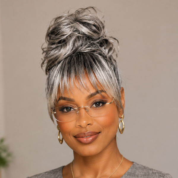 BeQueen Salt&Pepper Color With Bun Bang Style For Black Women