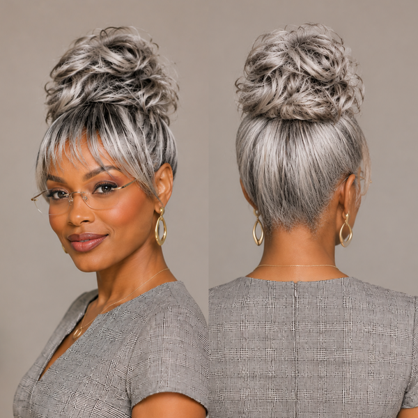 BeQueen Salt&Pepper Color With Bun Bang Style For Black Women