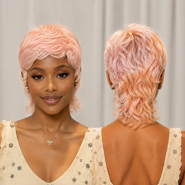BeQueen Summer Cotton Pink Natural Style Glueless No Lace Mullet Wig with Bang
