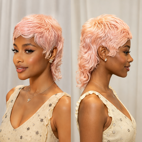 BeQueen Summer Cotton Pink Natural Style Glueless No Lace Mullet Wig with Bang