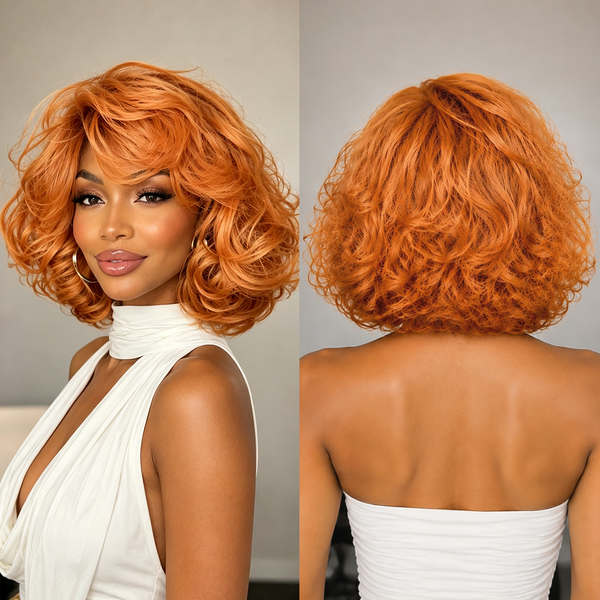 BeQueen Summer Heat Orange Loose Wave Frontal Lace Style Bob Wig