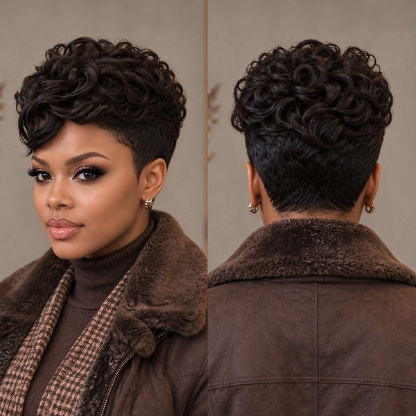 Bequeen 100% Human Hair Black Special Pixie Short Cut Wig