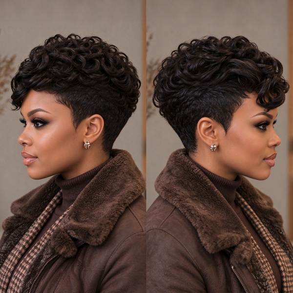Bequeen 100% Human Hair Black Special Pixie Short Cut Wig