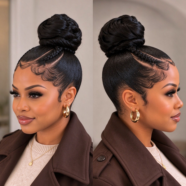 Bequeen 100% Human Hair Frontal lace Bun Wig