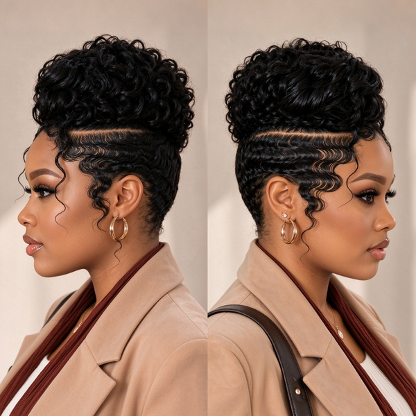 Bequeen 100% Human Hair Full lace Curl Bun Wig
