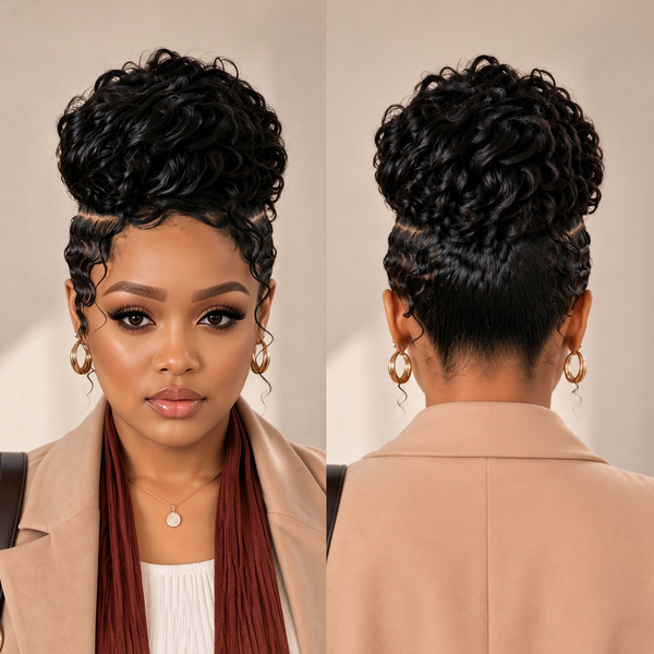 Bequeen 100% Human Hair Full lace Curl Bun Wig