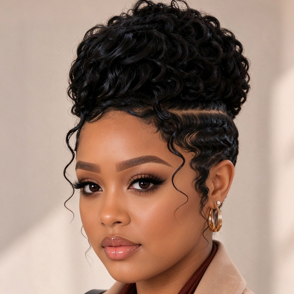 Bequeen 100% Human Hair Full lace Curl Bun Wig