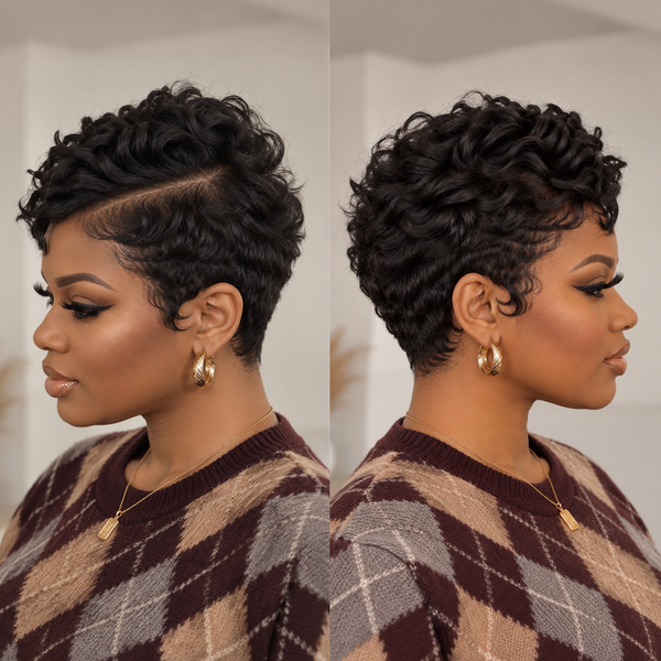 Bequeen 13X6 Lace Side Part Small Finger Wave Style Wig For Black Women