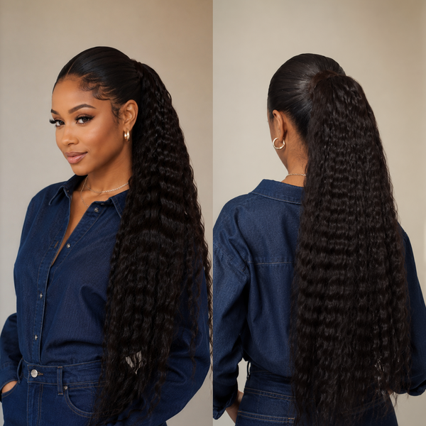 Bequeen 1B 100% Human Hair Corn Perm Style Long Ponytail