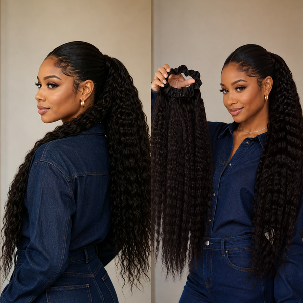 Bequeen 1B 100% Human Hair Corn Perm Style Long Ponytail