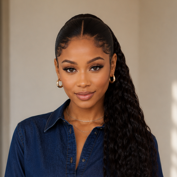 Bequeen 1B 100% Human Hair Corn Perm Style Long Ponytail