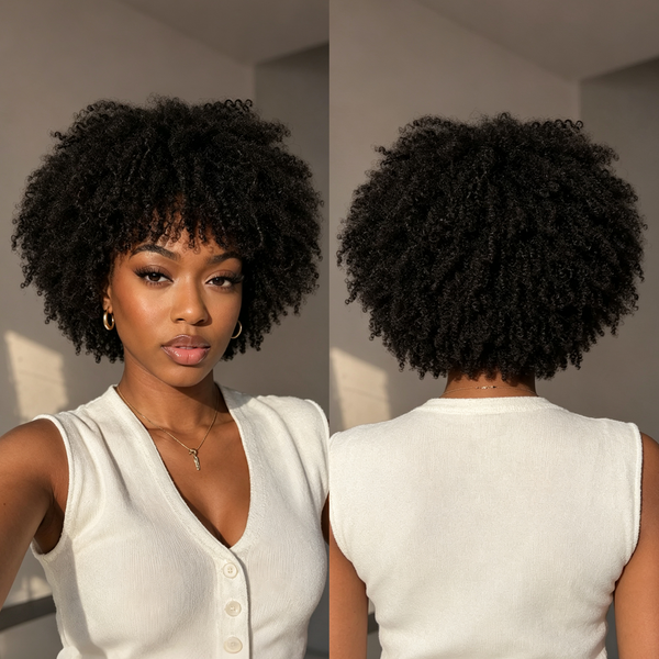 Bequeen 1B 100% Human Hair Curly Short Workout Wig