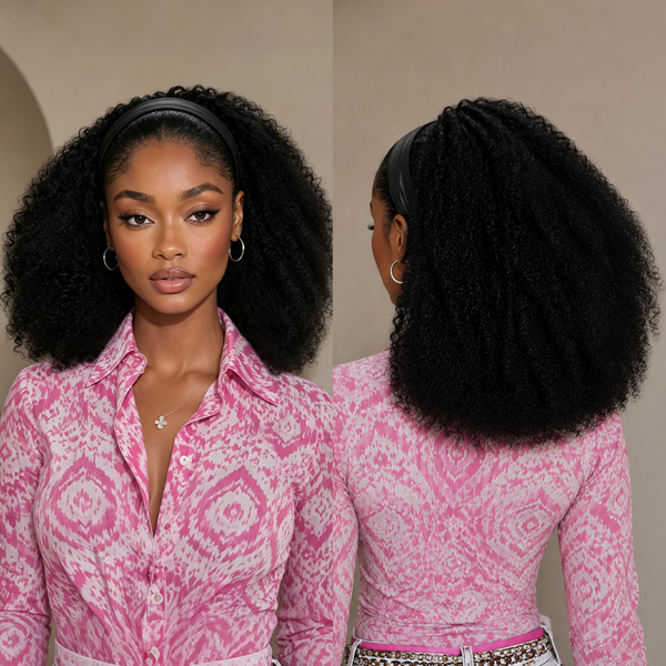 Bequeen 1B 100% Human Hair Kinky Curly Workout Wig