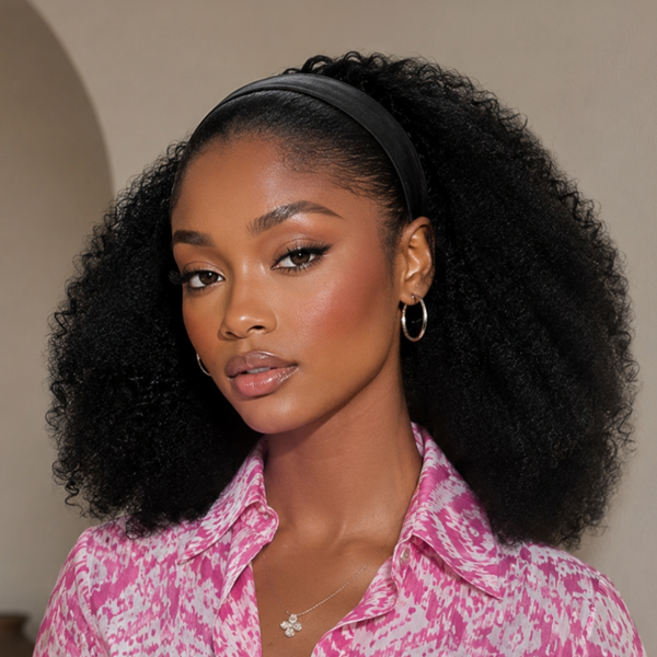 Bequeen 1B 100% Human Hair Kinky Curly Workout Wig
