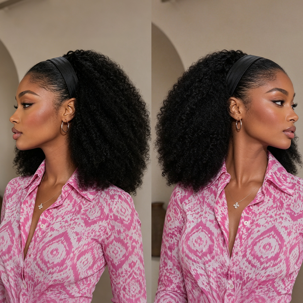 Bequeen 1B 100% Human Hair Kinky Curly Workout Wig