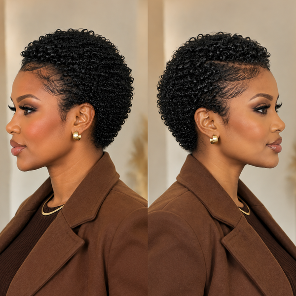 Bequeen 1B Afro Side Part Low Cut  13×4 Lace Full Cap Wig