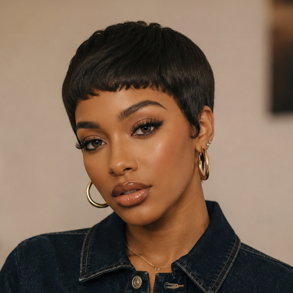 Bequeen 1B Airy Lightweight Short Bang Pixie Wig