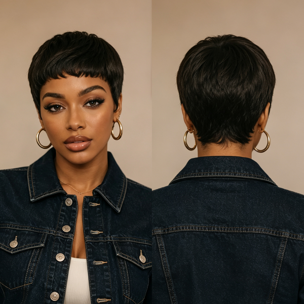 Bequeen 1B Airy Lightweight Short Bang Pixie Wig