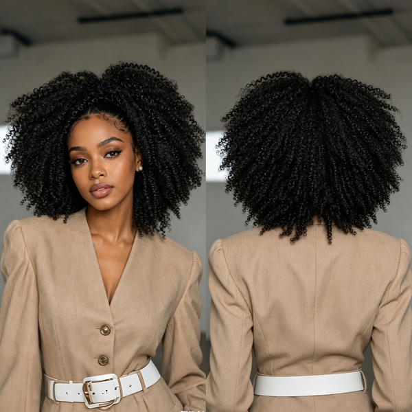 Bequeen 1B Curly Bun Wig（Not Full Wig）