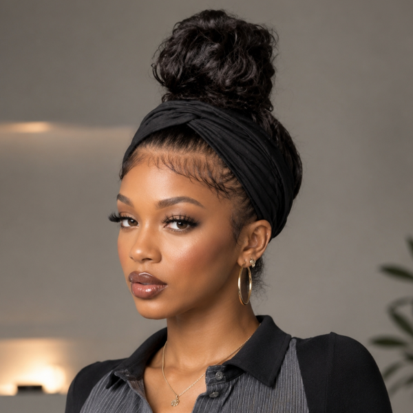 Bequeen 1B Fluffy Glueless Bun Human Hair Wig