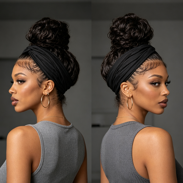Bequeen 1B Fluffy Glueless Bun Human Hair Wig