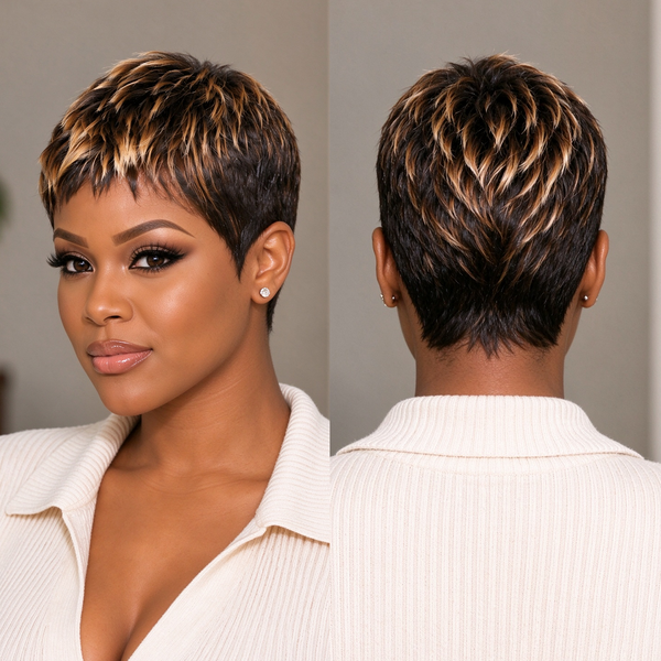 Bequeen 1B Highlight Blonde Machine Made Pixie Wig
