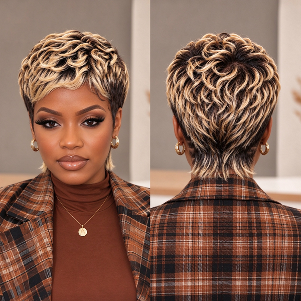Bequeen 1B Highlight Blonde Pixie Cut Sexy Style Full Lace Wig