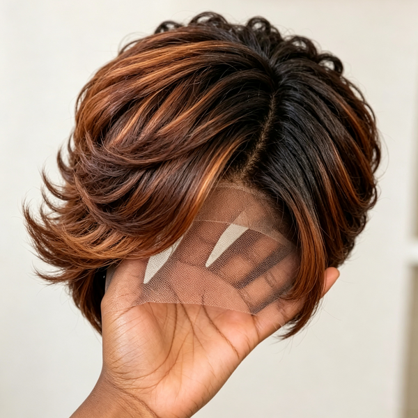 Bequeen 1B Highlight Mixed Color Cool Side Part Lace Pixie Wig