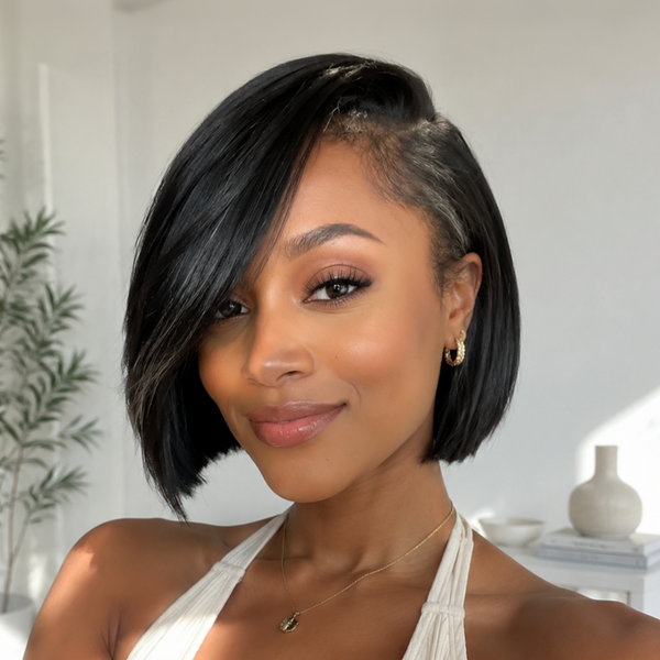 Bequeen 1B Highlight Silver Short Cut Side Part Bob Wig