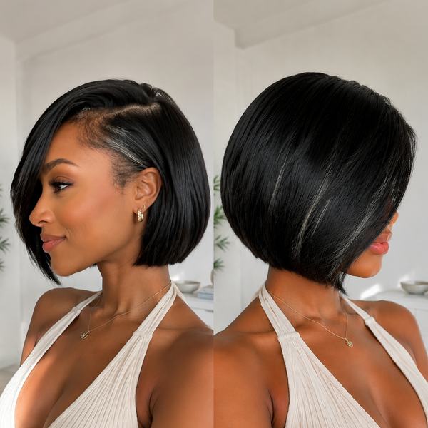 Bequeen 1B Highlight Silver Short Cut Side Part Bob Wig
