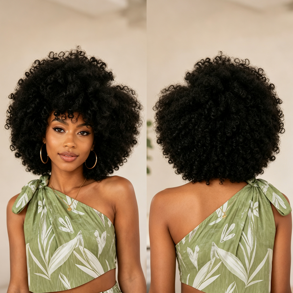 Bequeen 1B Kinky Fluffy Curly Bob Wig