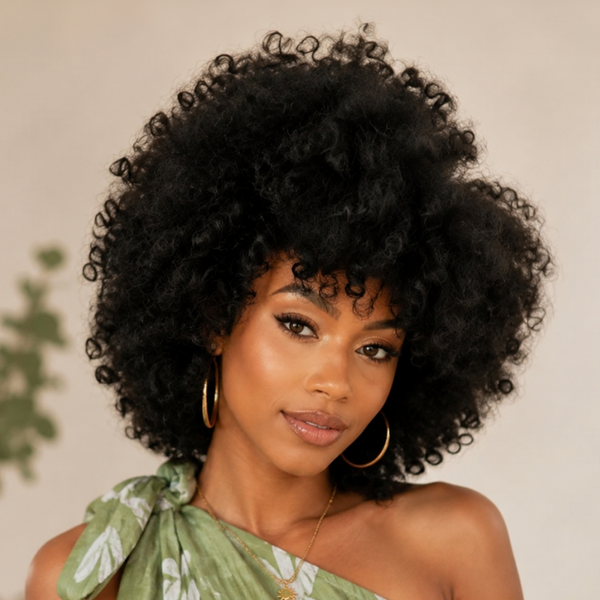 Bequeen 1B Kinky Fluffy Curly Bob Wig