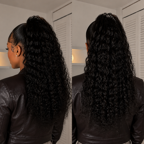 Bequeen 1B Long Curly 100% Human Hair Workout Wig