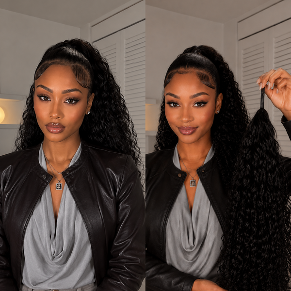 Bequeen 1B Long Curly 100% Human Hair Workout Wig