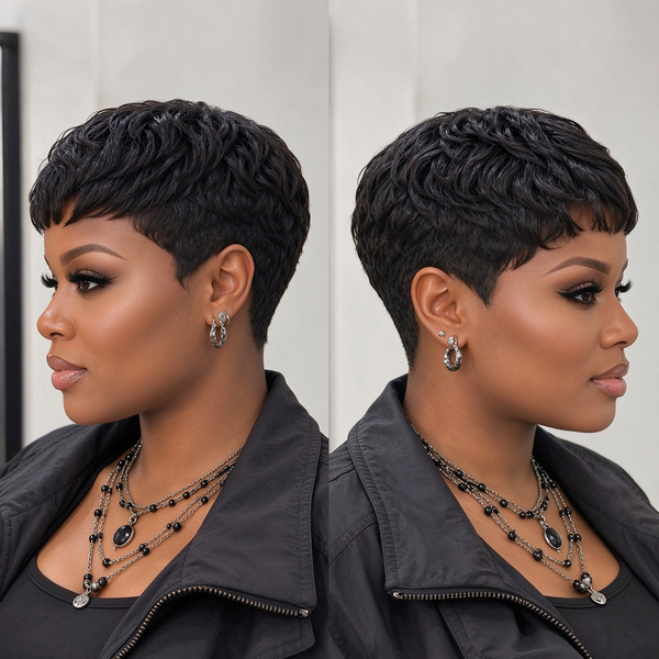 Bequeen 1B Machine Made Pixie Cut Pretty Wig