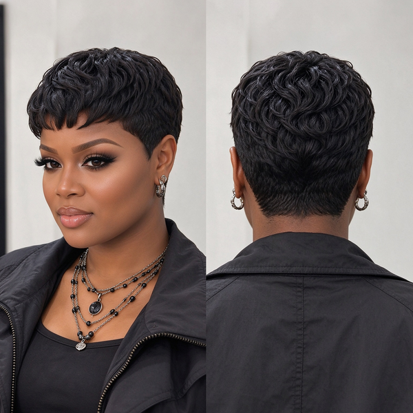 Bequeen 1B Machine Made Pixie Cut Pretty Wig