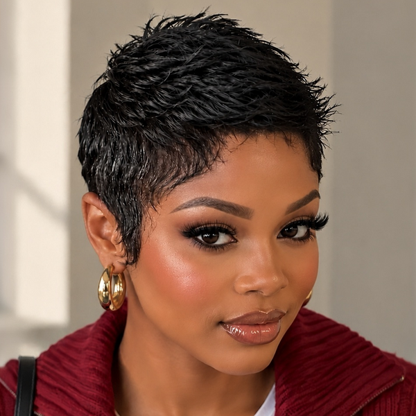 Bequeen 1B Machine Made Pretty Pixie Cut Wig