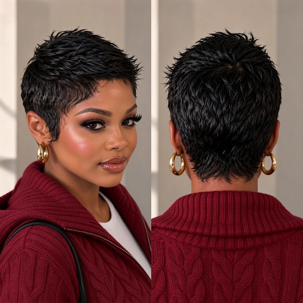 Bequeen 1B Machine Made Pretty Pixie Cut Wig