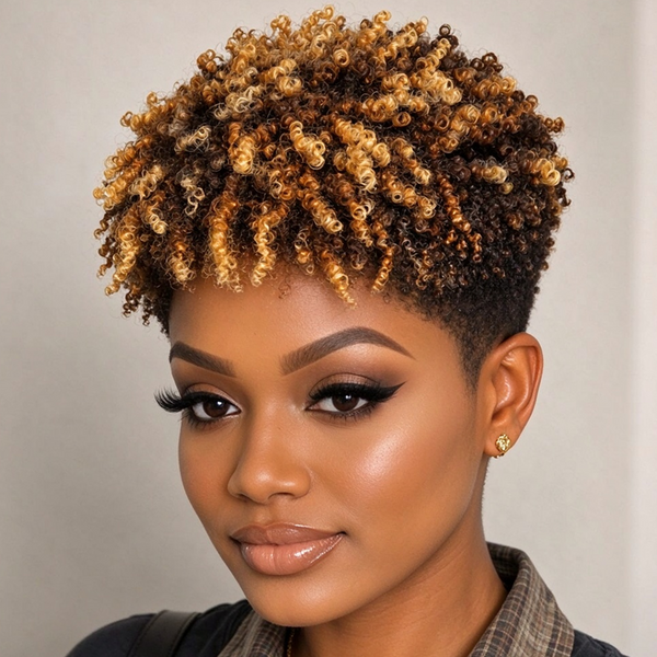 Bequeen 1B Mixed #27! Afro Low Cut 13×4 Lace Glueless Pixie Full Cap Wig