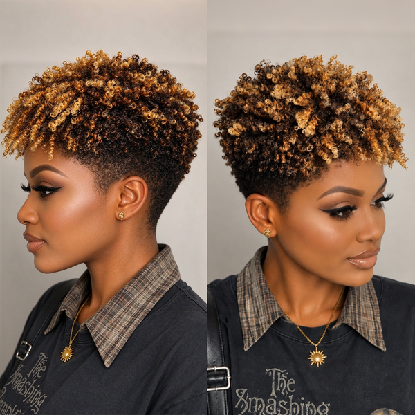 Bequeen 1B Mixed #27! Afro Low Cut 13×4 Lace Glueless Pixie Full Cap Wig