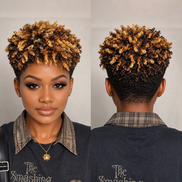 Bequeen 1B Mixed #27! Afro Low Cut 13×4 Lace Glueless Pixie Full Cap Wig
