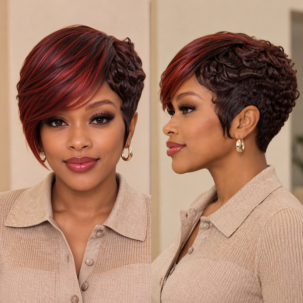 Bequeen 1B Mixed Red Wave Special Style Pixie Cut Wig