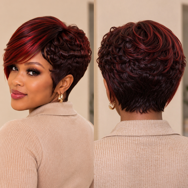 Bequeen 1B Mixed Red Wave Special Style Pixie Cut Wig