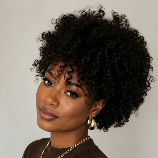 Bequeen 1B Natrual Black Kinky Curly Machine Made Topper