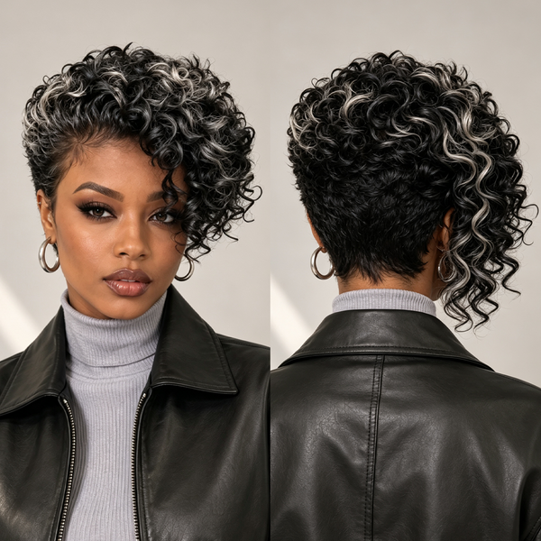 Bequeen 1B Side Part 13×4 Frontal lace Pixie Short Cut Wig
