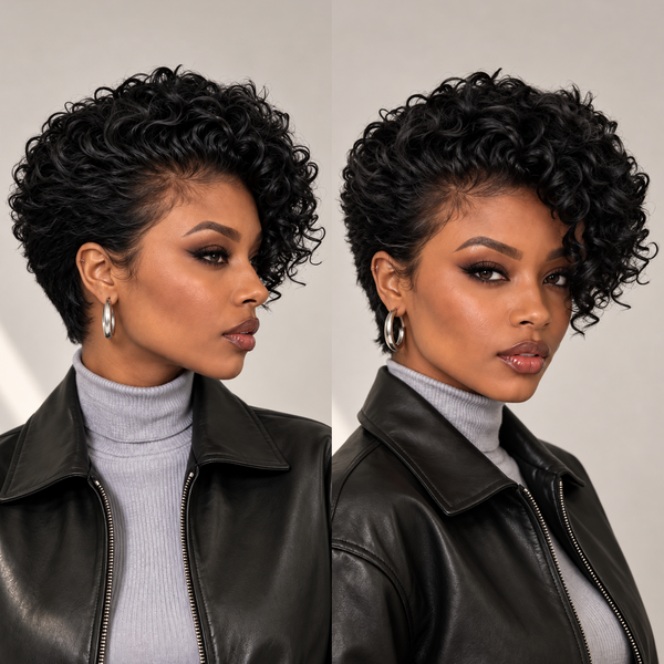 Bequeen 1B Side Part 13×4 Frontal lace Pixie Short Cut Wig